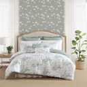 Laura Ashley - Twin Comforter Set, Cotton Floral Bedding with Matching Sham & Bonus Decorative Pillow Covers, Oeko-Tex Certified, Dorm Essentials (Toile Delight Green)