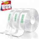 3 Rolls Double Sided Tape Heavy Duty - Total 30FT, Extra Strong Nano Tape Adhesive Strips Filament Tape, Clear Mounting Tape Removable Two Sided Adhesive Tape for Walls, Posters, Rug, Picture Hanging