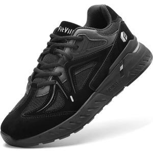 FitVille Extra Wide Walking Shoes for Men Wide Width Sneakers for Flat Feet Heel Pain Relief - Rebound Core (8.5 XX-Wide, All Black)