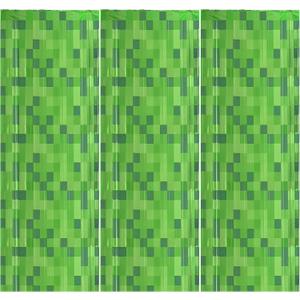 Calmi 3 Pack Green Foil Fringe Curtains Pixel Birthday Backdrop, 3.3x6.6ft Video Game Door Streamers for Boys Girls Gaming Birthday Party Decorations Supplies