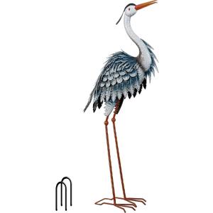 TERESA'S COLLECTIONS Garden Decor Blue Heron Sculptures & Statues Decor, 33.8 Inch Coastal Metal Cranes Decoy for Outdoor Outside Yard Art Patio Pond Pool Lawn Decorations,Housewarming Gift (Large)