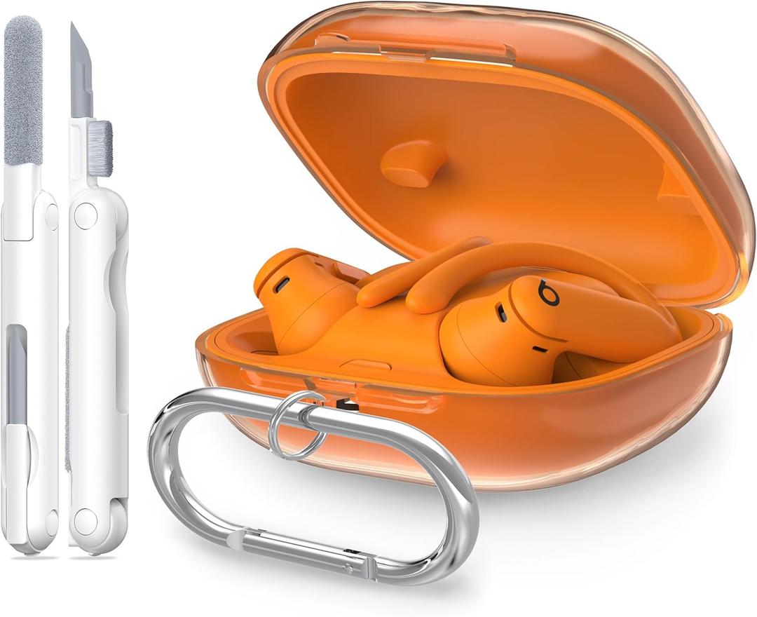 RFUNGUANGO for Beats Powerbeats Pro 2 Protective Case, Soft Transparent TPU Shockproof Protective Case for Beats Powerbeats Pro 2 Accessories with Cleaning Kit and Keychain -Orange