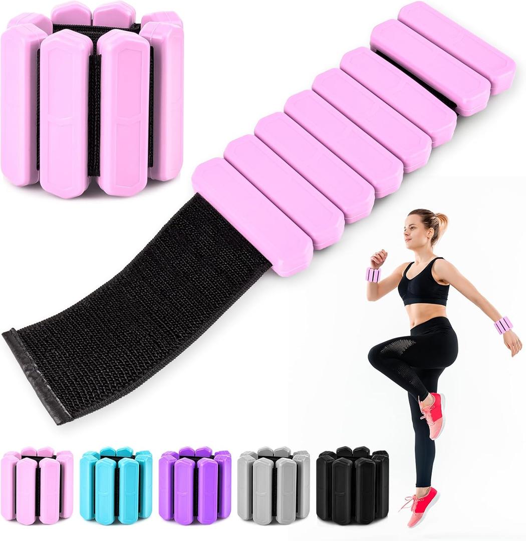 Wrist & Ankle Weights for Women Men, Adjustable Wrist Weighted Bracelet for Home Gym Workout, Walking, Running, Travel, Pilate, Yoga, Exercise,Strength Training. Set of 2 (1Lb Each) (Pink)