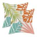 Summer Palm Leaf Pillow Covers 18 x 18 Inch Set of 2 Coral Orange Monstera Green Blue Tropical Leaf Throw Pillows Botanical Outdoor Decorative Pillowcase Linen Cushion Cases for Bed Sofa Couch
