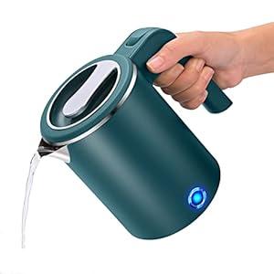 Small Electric Kettles Stainless Steel for Boiling Water, 0.6L Travel Mini Hot Water Boiler Heater, Double Wall Cool Touch Portable Kettle (White)