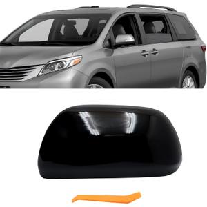 Left Driver Side Replacement Mirror Cover Compatible with Toyota Sienna 2012 2013 2014 2015 2016 2017 2018 2019 2020 Side Rearview Mirror Cap Cover Without Turn Signal Light Glossy Black