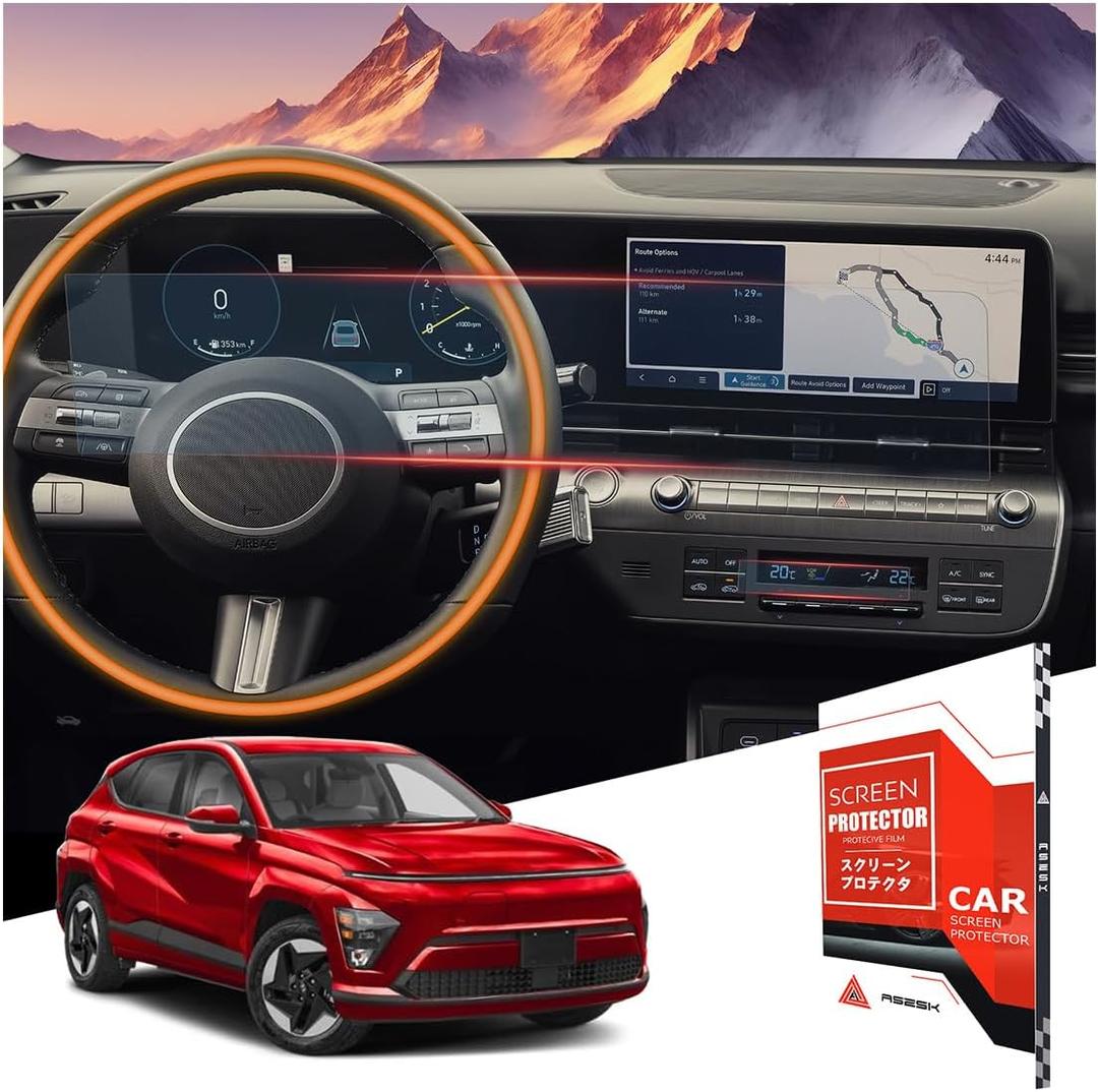 For 4PCS Integrated 2024 2025 2026 Hyundai Kona 12.3 Inch Dual Displays High Clarity Touchscreen & AC Screen Protector - Kona (SE/SEL/N Line/Limited) Accessories