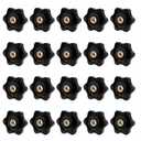 MOZEAT LENS 20 Pack 1/4-20 Knob 6 Star Knobs 1/4 Inch 20 Female Threaded Hexagon Head Thru Knob Clamping Knobs Jig Knobs T Track Bolts, Black