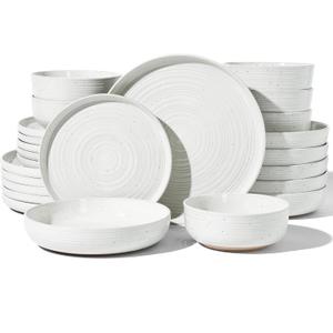 Stoneware Dinnerware Sets with Pasta Bowls, Dish Set for 6