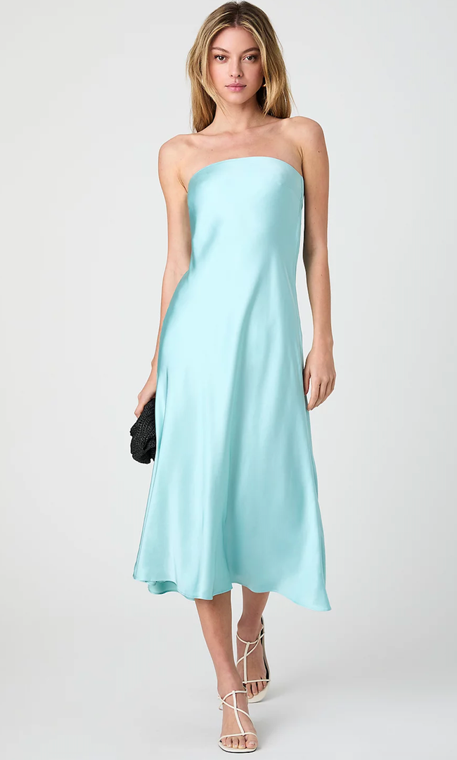 Women's Oona Satin Strapless Midi Dress Pastel Turquoise, Size XS