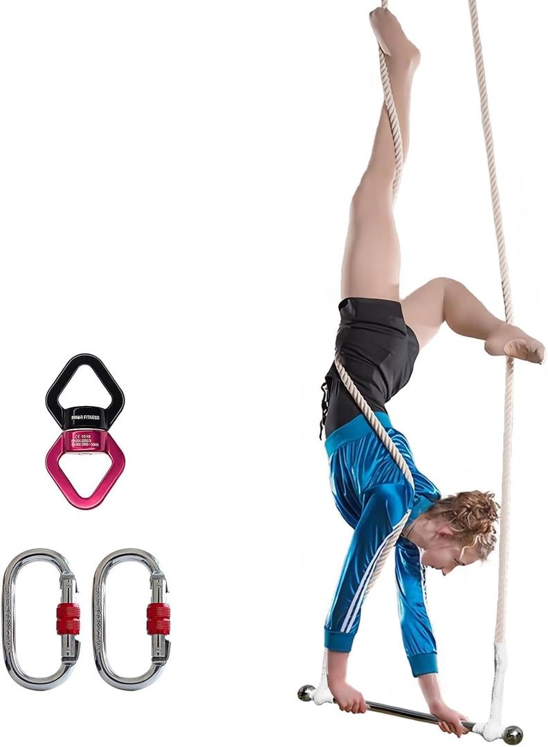 PRIOR FITNESS Professional Aerial Trapeze Bar Set, Premium Steel Trapeze Bar with 2M Rope for Aerial Acrobatics, for Indoor & Outdoor Use, Ideal for Aerial Yoga Swing Dance and Circus Performances (White)