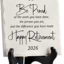 LukieJac Retirement Gifts for Women Men 2026 Retirement Party Decoration Best Ceramic Retirement Plaque 6"*6" Happy Retirement Table Decorations Sign for Teacher Nurses Coworker