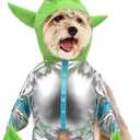 Green Alien Costume for Small Dog, Medium Dog Halloween Astronaut Outfits Alien Pet Costume Cute Hooded with Reflective Outfits for Puppy Kitten Halloween Cosplay Party(L)