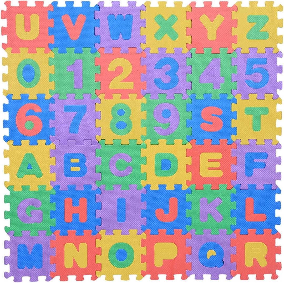 EVA Foam Mats, 36Pcs Play Tiles with Alphabets & Digits, Interactive Floor for Young Learners