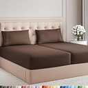 Split King Size 5 Piece Sheet Set - Comfy Breathable & Cooling Bed Sheets Set - Hotel Luxury Bedding for Women, Men, Kids, Teens, Boys & Girls - Deep Pockets, Soft and Wrinkle Free - Oeko-Tex - Brown