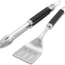 Weber Precision Tongs & Spatula Grilling Tool Set Stainless Steel BBQ Tools with HandsFree Locking Tongs, 3Sided Beveled Spatula, NonSlip SoftTouch Handles