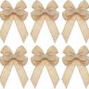 Xinnun 6 Pcs Christmas Burlap Bows Knot Handmade Ribbon Bows Natural Rustic Burlap Wreath Decorative Bowknot Ornament for Christmas Tree Wreath Craft Party Decor(Plain Style,Beige)