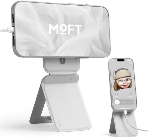 MOFT Phone Stand, Magnetic Phone Tripod Stand Stain-Resistant MOVAS Leather & Angle Adjustment & Strong Magnets Tripod for iPhone 16/15/14/13/12 (Included Metal Ring)-Misty Cove