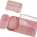 Makeup Brush Organizer Bag - 2-in-1 Multifunctional Make Up Brush Storage Bag Portable Roll Up Cosmetic Bag with 12 Makeup Brushes Pocket Slot for Travel Business Daily Use Pink