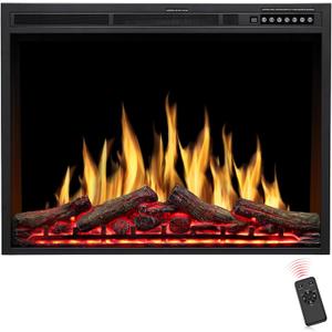ZAFRO 34 Electric Fireplace Insert with Touch Screen,Realistic Flame and Firewood,Fireplace Heater with Remote,Automatically Adjustable Flame and Logs Color,8 H Timer,750/1500W