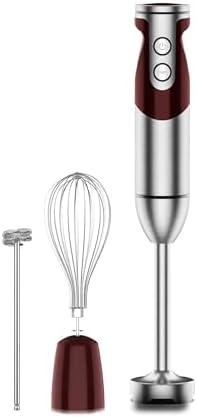 Megawise 3-in-1 Hand Blender – 12-Speed, Includes Powerful Blender Stick, Whisk, and Milk Frother – Easy to Clean and Perfect for Smoothies, and More (Red)