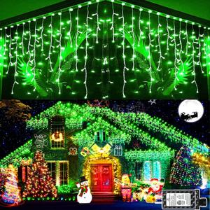 KNONEW Christmas Lights Outdoor Decorations 400 LED 33ft 8 Modes Curtain Fairy String Light with 75 Drops, Clear Wire LED String Light Indoor Decor for Wedding (Green)