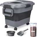 Dog Food Storage Container, 10-20 lbs Airtight Collapsible Cat Food Storage Container with Attachable Wheels, Portable Handle, Dog Food Scoop for Dog Cat Bird Pet Dry Food Storage Bin Dark Grey (Medium)