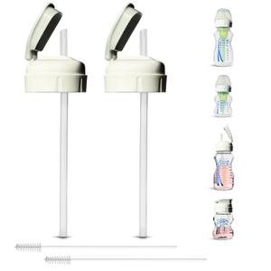 Flip Top Straw Lid for Dr. Brown's Natural Flow Anti-Colic Options+ Wide-Neck Baby Bottles, 2-Count, Cleaning Brush, Food Grade Silicone, BPA-Free, Spill-Proof, Converts to Straw Bottle, 6+ Months