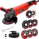 SHALL Angle Grinder Tool 7.5Amp 4-1/2 Inch, 6-Variable-Speed Grinders Power Tools, Electric Metal Grinder 12000 RPM w/ 2 Safety Guards, Cutting Wheels, Flap Discs, Non-Slip Handle for Metal/Wood (Red)