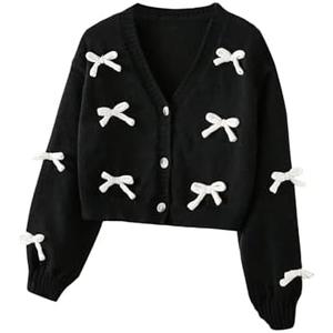 SHENHE Girl's Bow Button Down Knitted Cardigan V Neck Loose Cute Crop Sweater Outwear 12Y