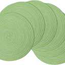 Braided Round Placemats Set of 6,Woven Washable Non-Slip Table Mats for Kitchen Dining, 14.5 Inch, Heat Resistant - Natural Fabric Indoor Outdoor Place Mats(Green)