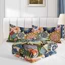 Nttopship 3 Piece Boho Floral Bedding Set,Colorful Flowers Comforter Set,Bohemian Reversible Down Alternative Bed Sets,Full Size Soft Microfiber Flower Duvet Vintage Bedding in a Bag for Women Men