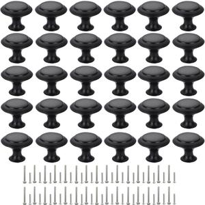 Cabinet Knobs, 30 PCS 30mm Dresser Knobs, Premium Drawer Knobs, Metal Furniture Handles, Black Zinc Door Knobs for Closet- 1-1/6 Inch Diameter Round Drawer Pulls Kitchen Knob Hardware with Screws DIY