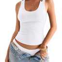 EasyGala Womens Double Lined Scoop Neck Tank Tops Basic Slim Fit Sleeveless Shirts Y2K Summer Going Out Outfits White X-Large