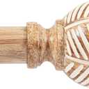 Zeerobee Wood Curtain Rods for Windows 66 to 120, 1 Inch Heavy Duty Drapery Rods with Imitation Wood Grain Leaf Pattern Finials, Indoor/Outdoor Modern Curtain Pole, 32"-120", Brown, 2 Pack