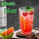 Drinking Glasses, 12 pcs Embossed Designed Highball Glasses, 16oz Glass Cups, Tall Water Tumbler, Ribbed Glassware Set, Mojito Cups, Cocktail Glass, Vintage Glassware Set