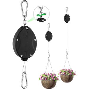 1 Pack Heavy Duty Retractable Plant Hangers, Adjustable Pull-Down Pulleys with 63" Stainless Steel Rope, Double Hooks for Hanging Plants, Bird Feeders, Planters & Pots, Indoor & Outdoor Use