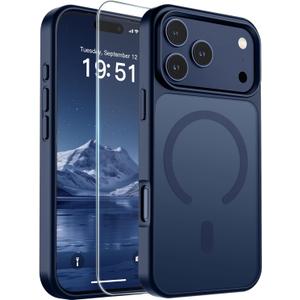 SUPFINE Magnetic for iPhone 17 Pro Case with Screen Protector (Compatible with MagSafe)(Military Grade Drop Protection) Translucent Matte Shockproof with Anti-Fingerprint Phone Cover,Dark Blue