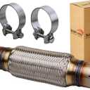 Exhaust Flex Pipe Universal Type 100% Stainless Steel For Heavy Duty and Cars (1 PC, 2.25X8X12 Clamps)