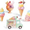 5 PCS 20" Ice Cream Cardboard Cutouts for Birthday Party Decorations, Large Sweet Theme Outdoor Yard Signs, Ice Cream Truck & Cone Standee for Candy Land Party Photo Booth Props Backdrop