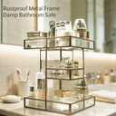 360° Rotating Makeup Organizer, Luxury Clear Glass Vanity Organizer with Mirrored Top, Large Capacity Cosmetic Storage for Skincare Perfume Makeup, for Dresser Bathroom Bedroom (brass)