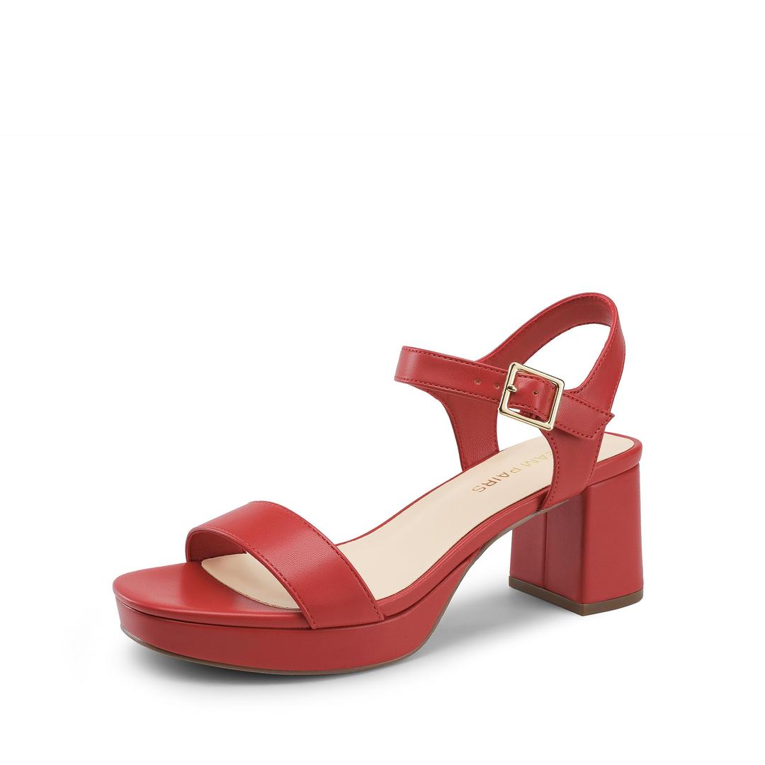 DREAM PAIRS Women's Platform Heels Block Chunky Open Toe Ankle Strap Heel Fashion Wedding Party Dress Sandals Shoes, Size 7.5, Red