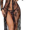 Avidlove Sexy Lace Robe for Women Lingerie Bridal Lace Babydoll Robe Lingerie Sheer Wedding Gown (Black)