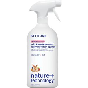 ATTITUDE Fruit & Vegetable Wash, Unscented Food-Safe Produce Wash to Remove Dirt, Wax & Residue, Vegan Plant-Based Produce Cleaner, 27.1 Fl Oz