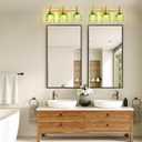Vintage Bathroom Light Fixtures Gold, 3 Light Vanity Light with Green Glass Shade,E26 Base Bathroom Lighting Fixtures Over Mirror,Dimmable Vanity Lighting Fixtures for Restroom,Vanity,Mirror