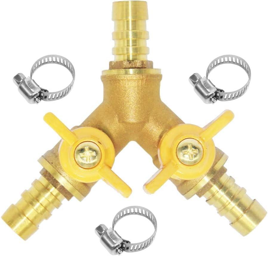 Beduan 3 Way Shut Off Ball Valve, 3/4" Hose Barb 2 Switch Brass Y Shaped Valve for Air Water Fuel Gas