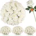 Luyue 40PCS White Roses Artificial Flowers - Long Stem Fake Roses Bouquet Silk White Flowers Artificial Rose for Wedding Centerpiece Home Decor & Valentines Floral Arrangement