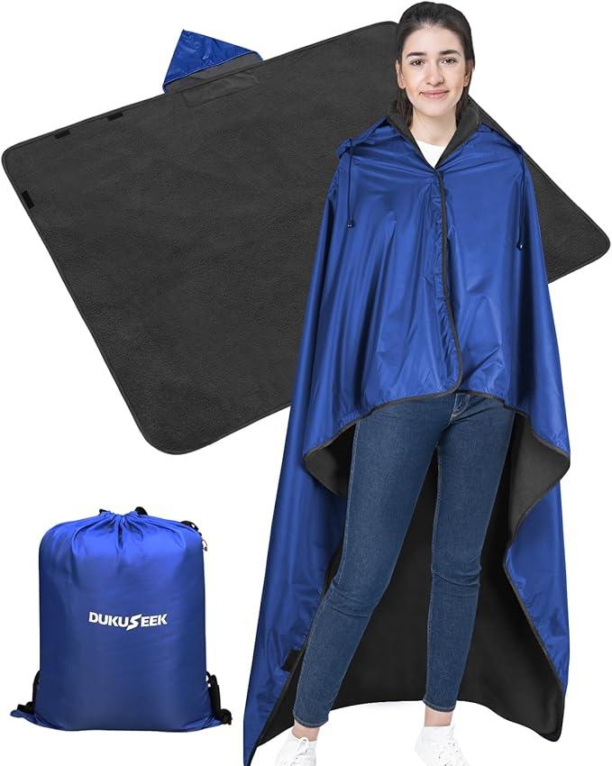 DUKUSEEK Waterproof Stadium Blanket, Outdoor Blankets Waterproof Windproof for Cold Weather, Emergency Warm Blanket with Quilted Cotton and Thick Fleece for Picnic, Camping, Outdoor Sports (Blue)