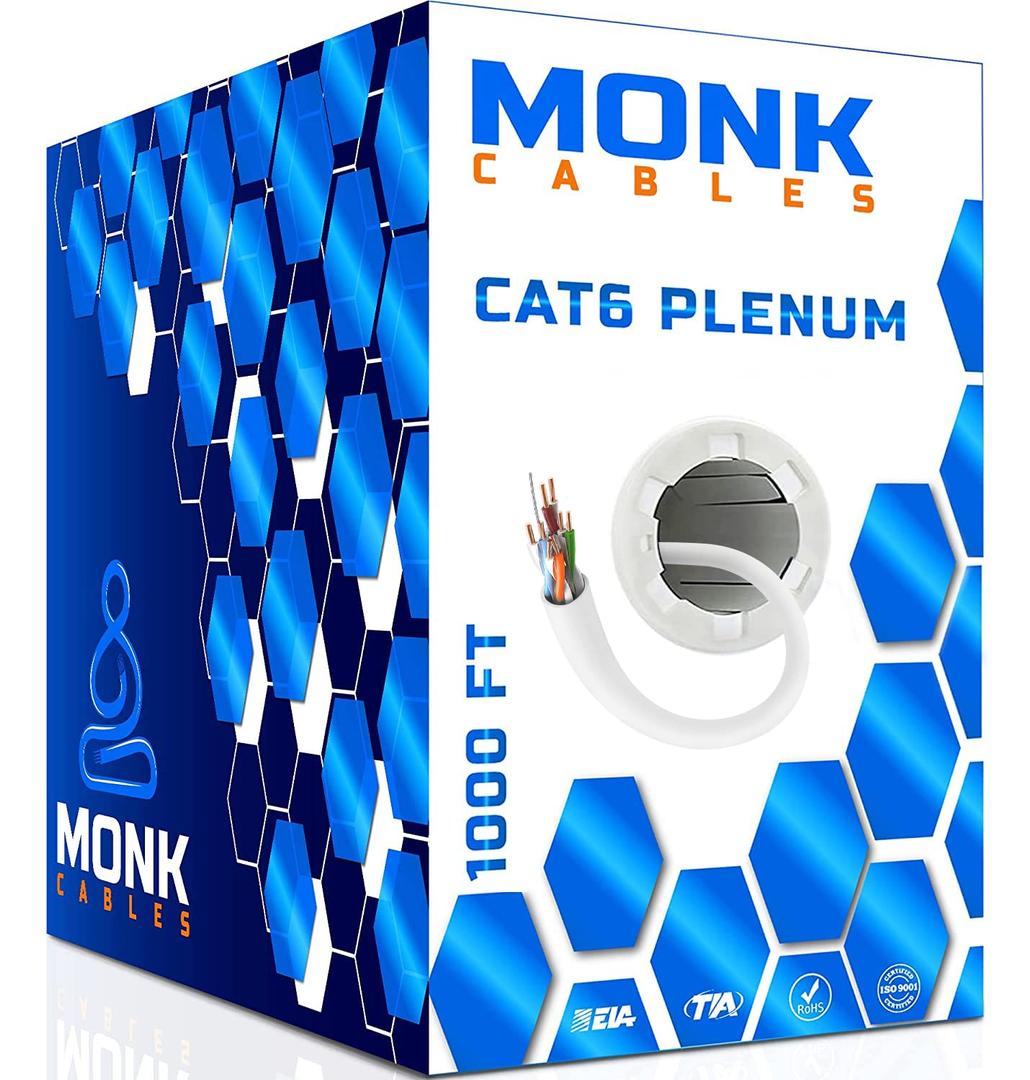 MONK CABLES | CAT6 Plenum Cable 1000ft | UTP, 23AWG, 550MHz | DSX-8000 Certified | Most Certified Cable of The Whole Market (White)