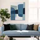 ZHENGYIN Blue Gray Abstract Wall Art, Mid Century Geometric Oil Painting, Minimalist Wall Decor for Living Room Bedroom Office 32x40 Inch